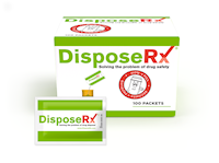 Standard packet in front of DisposeRx 100 count box (UPC-418). MAIN