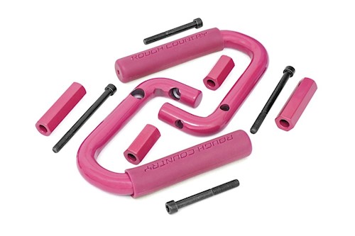 Rough Country For Jeep Front Solid Steel Grab Handles 07-18 Wrangler JK | Pink LARGE