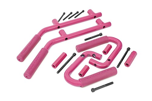 Rough Country For Jeep Solid Steel Grab Handle Set 07-18 Wrangler JK | Pink LARGE