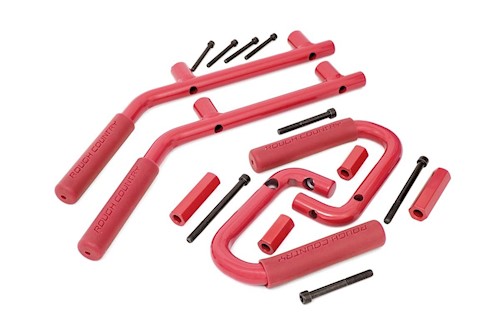 Rough Country For Jeep Solid Steel Grab Handle Set 07-18 Wrangler JK | Red LARGE