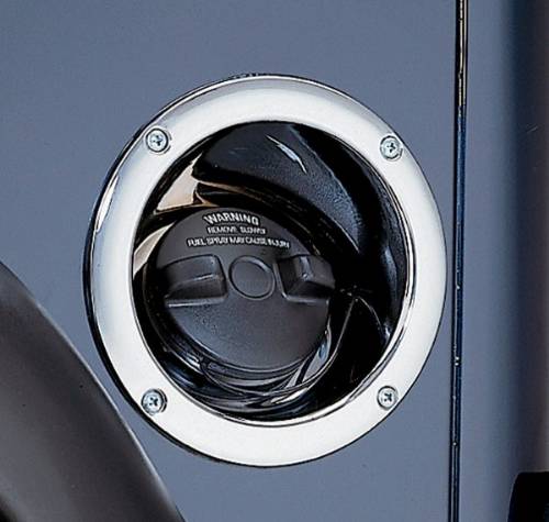 Fat Bob's Garage, Rugged Ridge, Part #11135.25, Jeep TJ/LJ Wrangler Gas Tank Filler Cover, Chrome 1997-2006 MAIN