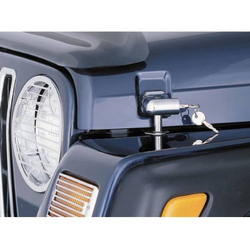 Fat Bob's Garage, Rugged Ridge, Part #11302.03, Jeep TJ/LJ Wrangler Locking Hood Catch Kit, Chrome 1997-2006 MAIN