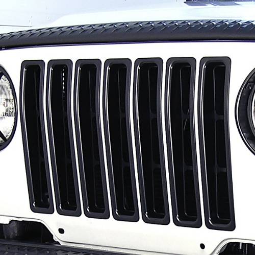 Fat Bob's Garage, Rugged Ridge, Part #11306.03, Jeep TJ/LJ Wrangler Grille Inserts, Black, 1997-2006 MAIN