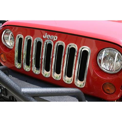 Fat Bob's Garage, Rugged Ridge, Part #11306.20, Jeep JK Wrangler Grille Inserts Chrome 2007-2016 MAIN