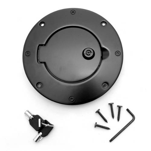 Fat Bob's Garage, Rugged Ridge, Part #11425.08, Jeep TJ Wrangler Locking Gas Cap Door, Black Aluminum 1997-2006 MAIN