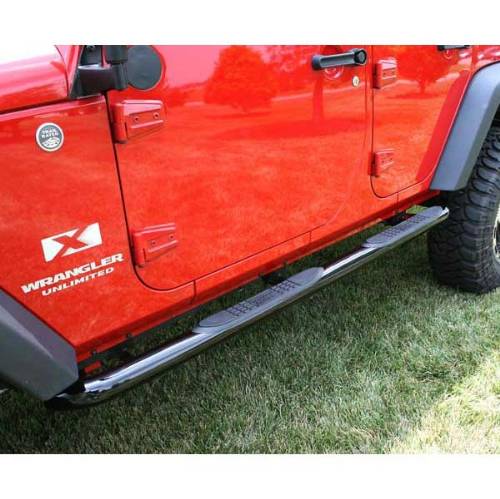 Fat Bob's Garage, Rugged Ridge, Part #11590.06, Jeep JK Wrangler Unlimited 3" Round Tube Steps, Black 2007-2016 MAIN