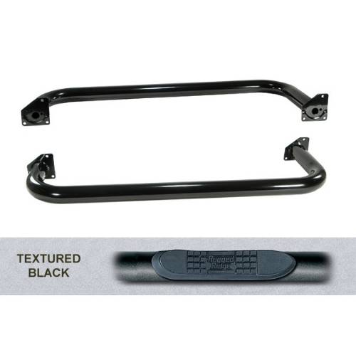 Fat Bob's Garage, Rugged Ridge, Part #11591.03, Tube Steps, 3" Round steel Black Textured, Pair MAIN