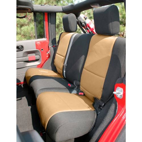 Fat Bob's Garage, Rugged Ridge, Part #13265.04, Neoprene Rear Seat Cover Black/Tan 07-16 Jeep 2-Door Wrangler MAIN