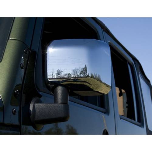 Fat Bob's Garage, Rugged Ridge, Part #13311.01, Jeep JK Wrangler Mirror Covers, Chrome 2007-2016 MAIN