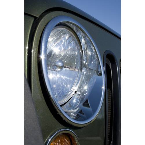 Fat Bob's Garage, Rugged Ridge, Part #13311.20, Jeep JK Wrangler Headlight Bezels, Chrome, 2007-2016 MAIN