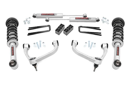 Rough Country 4d F150 3" Bolt-On Lift Kit w/Lifted Struts Upper Ctrl Arms 14-19 LARGE