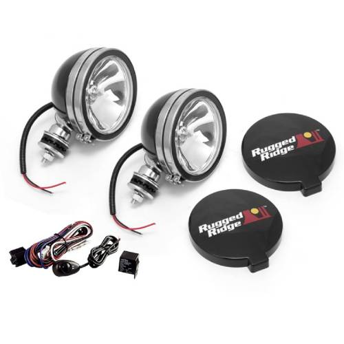 Fat Bob's Garage, Rugged Ridge, Part #15207.51,  6-Inch Halogen Light Kit Black Steel Housings MAIN