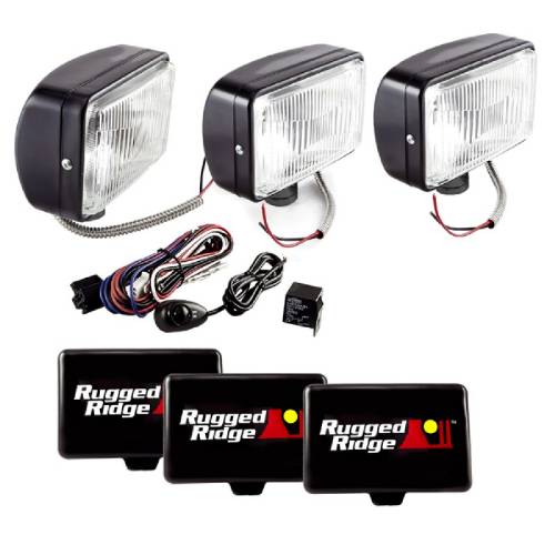 Fat Bob's Garage, Rugged Ridge, Part #15207.65, 5-Inch X 7-Inch Halogen Fog Light Kit Black Steel Housings MAIN