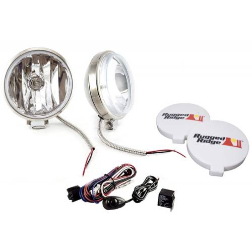 Fat Bob's Garage, Rugged Ridge, Part #15208.58, 6-Inch Slim Halogen Fog Light Kit Stainless Steel Housings MAIN