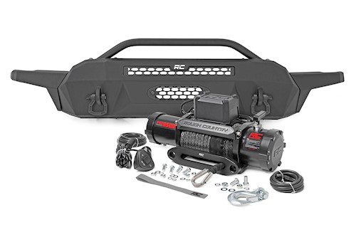 Rough Country Hybird Bumper W/ Winch Synthetic Rope for Toyota Tacoma 4WD 16-23 LARGE