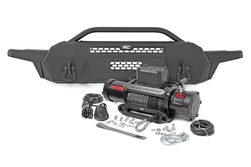 Rough Country Hybird Bumper W/ Winch Synthetic Rope for Toyota Tacoma 4WD 16-23 LARGE
