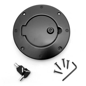 Fat Bob's Garage, Rugged Ridge, Part #11425.08, Jeep TJ Wrangler Locking Gas Cap Door, Black Aluminum 1997-2006 MAIN