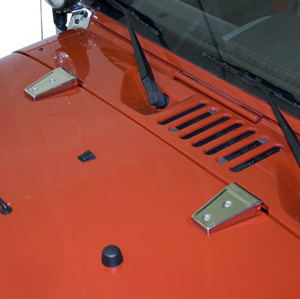 Fat Bob's Garage, Rugged Ridge, Part #11111.10, Jeep JK Wrangler Hood Hinge Covers, Stainless Steel 2007-2016 MAIN