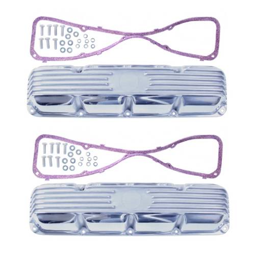 Fat Bob's Garage, OMIX-ADA Part #17401.12, Valve Cover Pair, Polished Die Cast Aluminum Finned MAIN