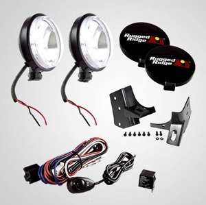 Fat Bob's Garage, Rugged Ridge, Part #12495.06, Windshield Light Mount Kit with Slim Fog Lights, 5 Piece, Black MAIN