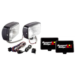 Fat Bob's Garage, Rugged Ridge, Part #15207.55, 5-Inch X 7-Inch Halogen Fog Light Kit Black Steel Housings MAIN