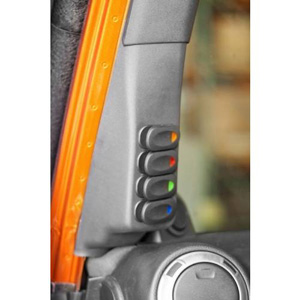 Fat Bob's Garage, Rugged Ridge, Part #17235.96, A-Pillar 4 Switch Pod Kit Black Left Side 11-16 Jeep JK Wrangler MAIN