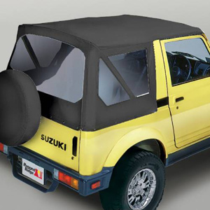 Fat Bob's Garage, Rugged Ridge, Part #53701.15, Replacement Soft Top Black Denim Clear Windows Suzuki Samurai MAIN
