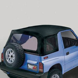 Fat Bob's Garage, Rugged Ridge, Part #53703.15, Soft Top Black Denim Clear Windows 95-98 Suzuki Sidekicks MAIN