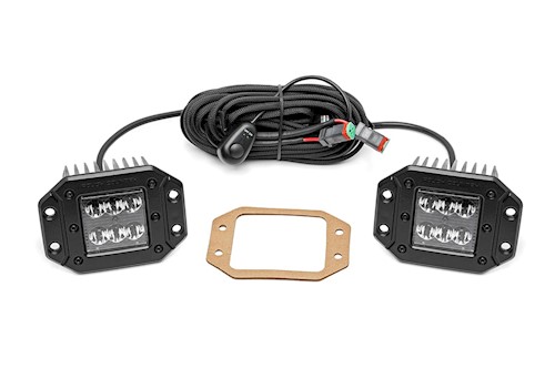Rough Country 2" Square Flush Mount Cree LED Lights-Pair Black Series, Spot Beam LARGE