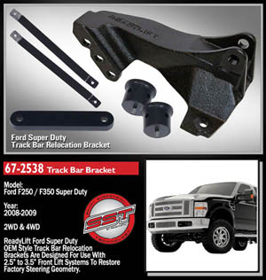 Fat Bob's Garage, Ready Lift Part #67-2538, Ford F250/F350 SuperDuty Track Bar Relocation Bracket Kit 4WD 2008-2016 MAIN