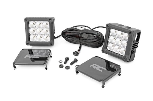 Rough Country 4-inch Square Cree LED Lights-Pair Chrome Series w/ Cool White DRL LARGE