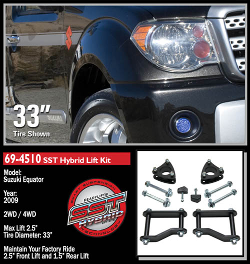 Fat Bob's Garage, Ready Lift Part #69-4510, Suzuki Equator 2.5" Front 1.5" Rear Lift Kit 4WD/2WD 2008-2015 LARGE