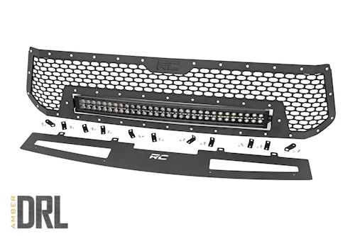 Rough Country Mesh Grille w/30in Dual Row BLK Ser LED w/Amber for 14-17 Tundra LARGE