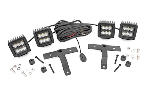Rough Country Quad LED Light Pod Kit -Black Series for 18-23JL/2020 Gladiator LARGE