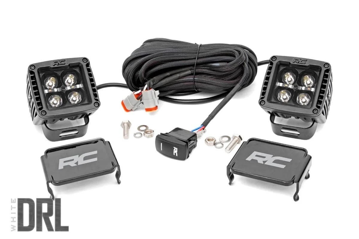 2" Square Cree LED Light Kit - Black Series w/ White DRL THUMBNAIL