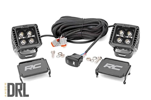 Rough Country 2-inch Square Cree LED Lights-Pair | Black Series w/ Amber DRL LARGE