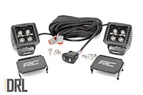 Rough Country 2-inch Square Cree LED Lights-Pair | Black Series w/ Amber DRL MAIN