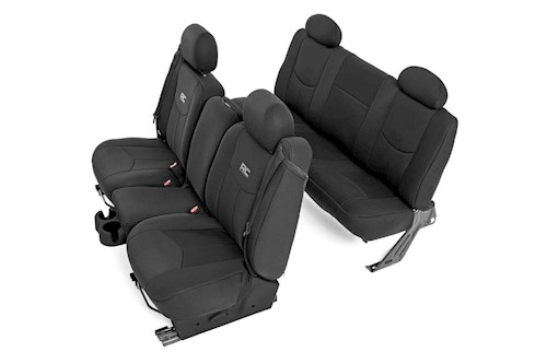 Rough Country GM Neoprene Front & Rear Seat Cover Combo | Black [99-06 1500] LARGE