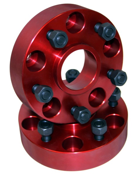 Fat Bob's Garage, Alloy USA Part #11310, Wheel Adaptor, Red, Pair, 5 On 4.5 To 5 On 5.5 Bolt Pattern, 1.25" Thick THUMBNAIL