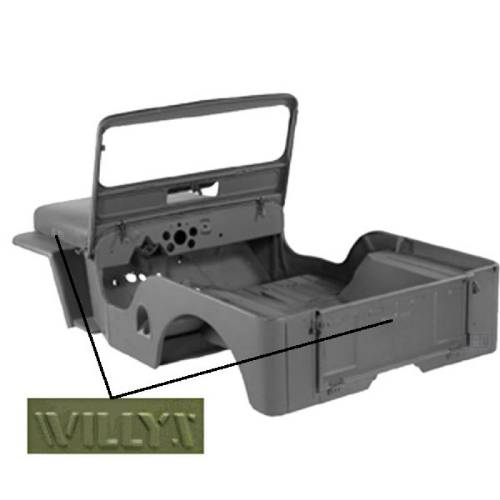 Fat Bob's Garage, OMIX-ADA Part #DMC-673859-3A, Body Tub Kit With Willys Script 49-53 Willys CJ3As MAIN