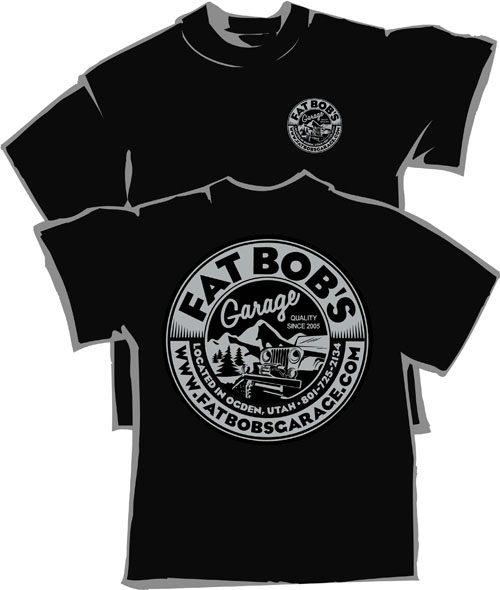 Fat Bob's Garage Black T-Shirt with Silver Logo LARGE