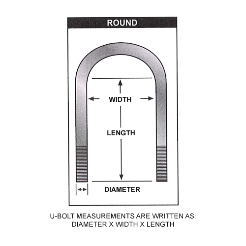 Fat Bob's Garage, Part # UB91635017RD, U-Bolt Kit - 9/16" D x 3 1/2" W x 17" L Round - (Set of 4) LARGE