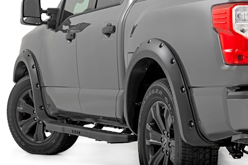 Rough Country Fender Flares for Nissan Titan 17-23 Crew Cab NO Emblem Glos Black LARGE