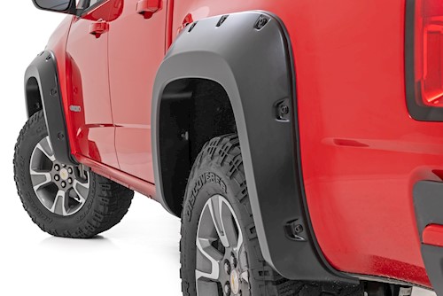 Rough Country Pocket Fender Flares GBA Gloss Black 5' Bed Chevy Colorado 15-22 LARGE