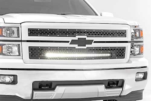 Rough Country Chevy Mesh Grille w/30in Black Series LED 14-15 Silverado 1500 LARGE