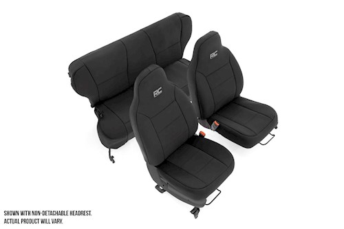 Rough Country for Jeep Neo Seat Cover Set|Black [97-01 XJ w/Detachable Headrest] LARGE