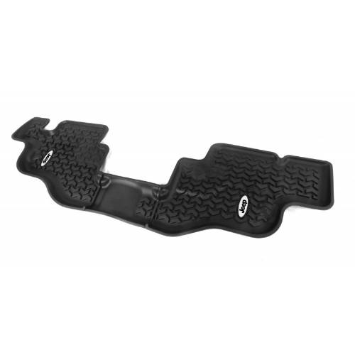 Fat Bob's Garage, Rugged Ridge, Part #DMC-12950.22, Rear Blk Floor Liner 1976-1995 Jeep CJ7 CJ8/YJ W/Jeep Logo MAIN