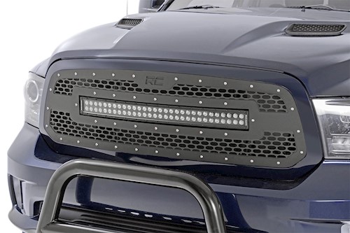 Rough Country Mesh Grille w/30in Dual Row Black Series LED 13-18 for RAM 1500 LARGE