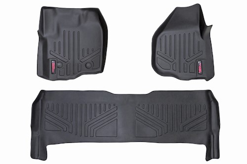 Rough Country HD Floor Mats [F/R]-12-16 for Ford Sup uty Crew Cab Raised Pedal LARGE