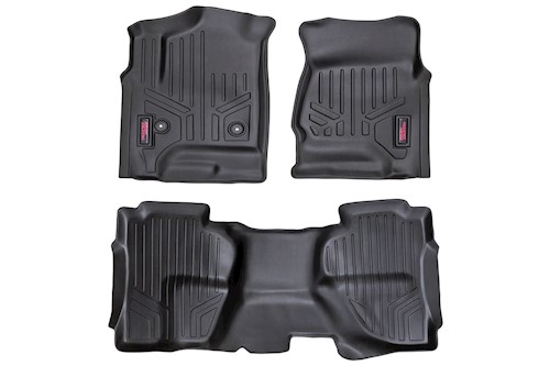 Rough Country HD Floor Mats [F/R]-14-19 Chevy Silverado/GMC Sierra Double Cab LARGE